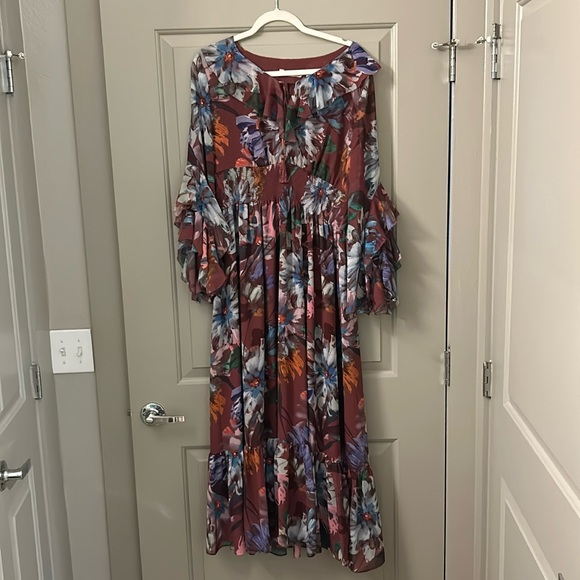 ❤️Host Pick❤️ NWTs Soft Surroundings Fiore Rosa Ruffle Sleeve Tiered Maxi Dress - Picture 2 of 8